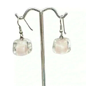 NWOT white & clear Venetian glass dangle earrings